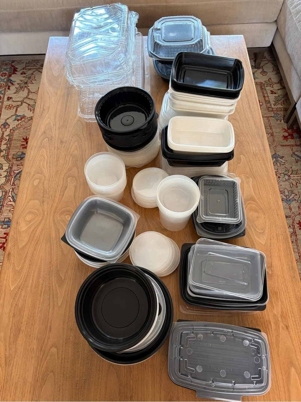 75+ Assorted Black and White Plastic Food Storage Containers